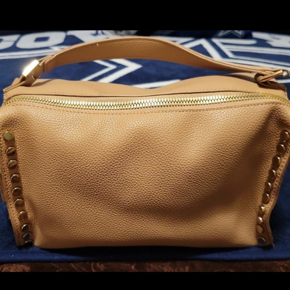 Leather Crossbody Bag with Gold Studs